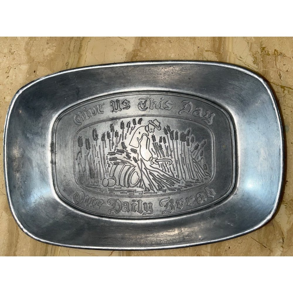 Vintage “Give Us This Day Our Daily Bread" Pewter collectible Keepsake Dish/Tray